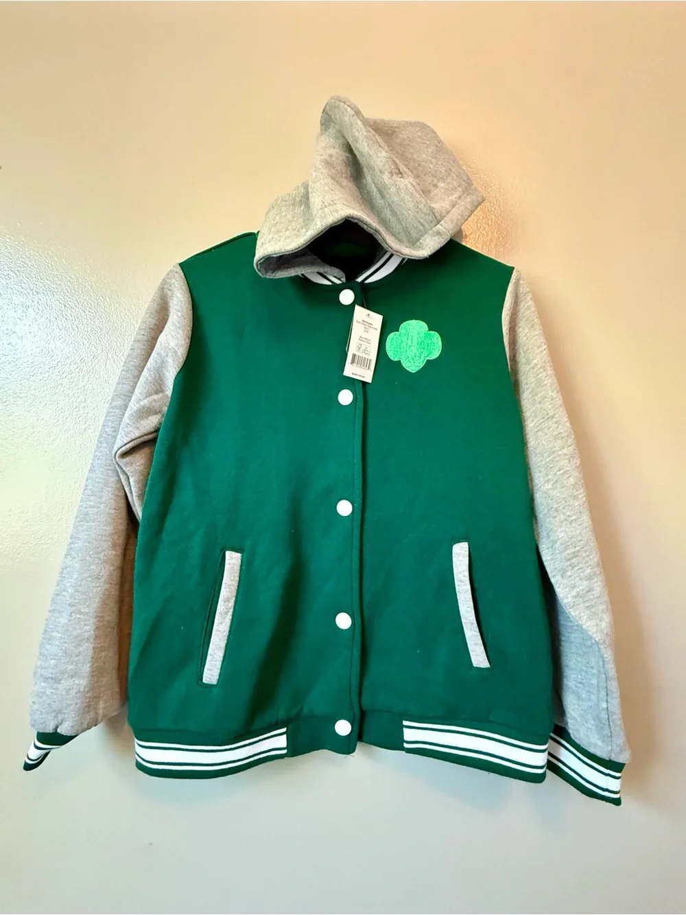 Kids Green and Gray Hooded Pea Coat - Classic Varsity Style